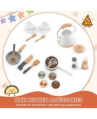 Sugift Corner Wooden Play Kitchen with Coffee Machine and Slide for Kids