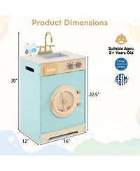 Skonyon Wooden Kids Laundry Playset with Washer, Sink, and Accessories