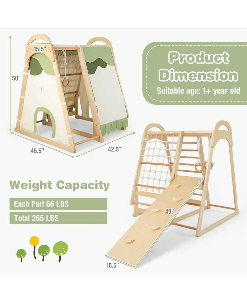 Sugift 6-in-1 Wooden Kids Jungle Gym Playset with Slide Climbing Net-Natural
