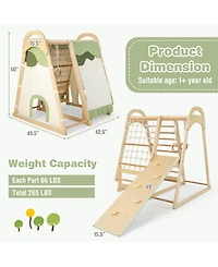 Sugift 6-in-1 Wooden Kids Jungle Gym Playset with Slide Climbing Net-Natural