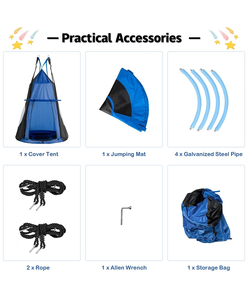 Sugift 2-in-1 40 Inch Kids Hanging Chair Detachable Swing Tent Set-Blue