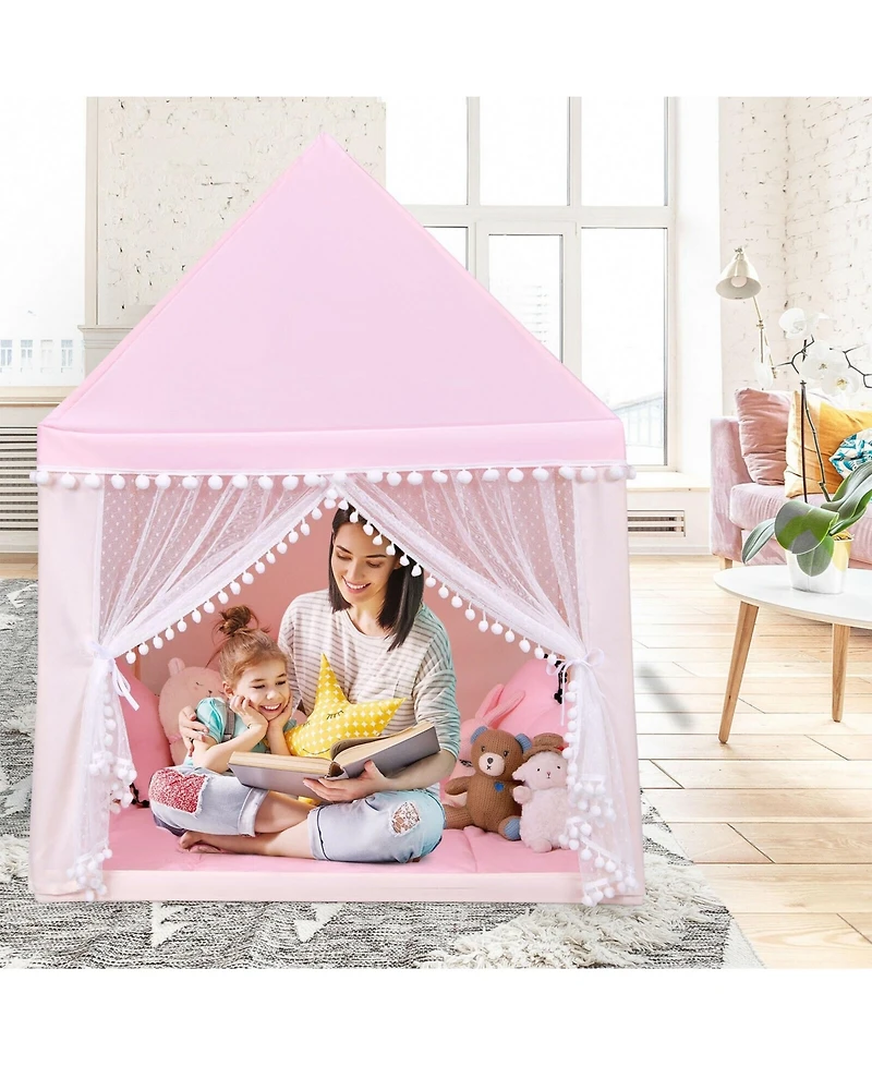 Kids Play Tent Large Playhouse Children Play Castle Fairy Tent Gift with Mat-Pink