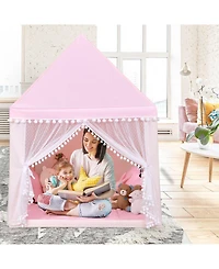 Kids Play Tent Large Playhouse Children Play Castle Fairy Tent Gift with Mat-Pink