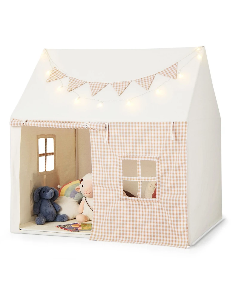 Sugift Kids Play Tent Large Playhouse with Padded Mat and 2 Breathable Windows-Beige