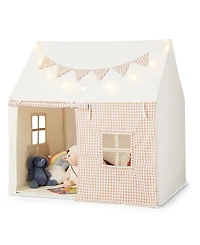 Sugift Kids Play Tent Large Playhouse with Padded Mat and 2 Breathable Windows-Beige