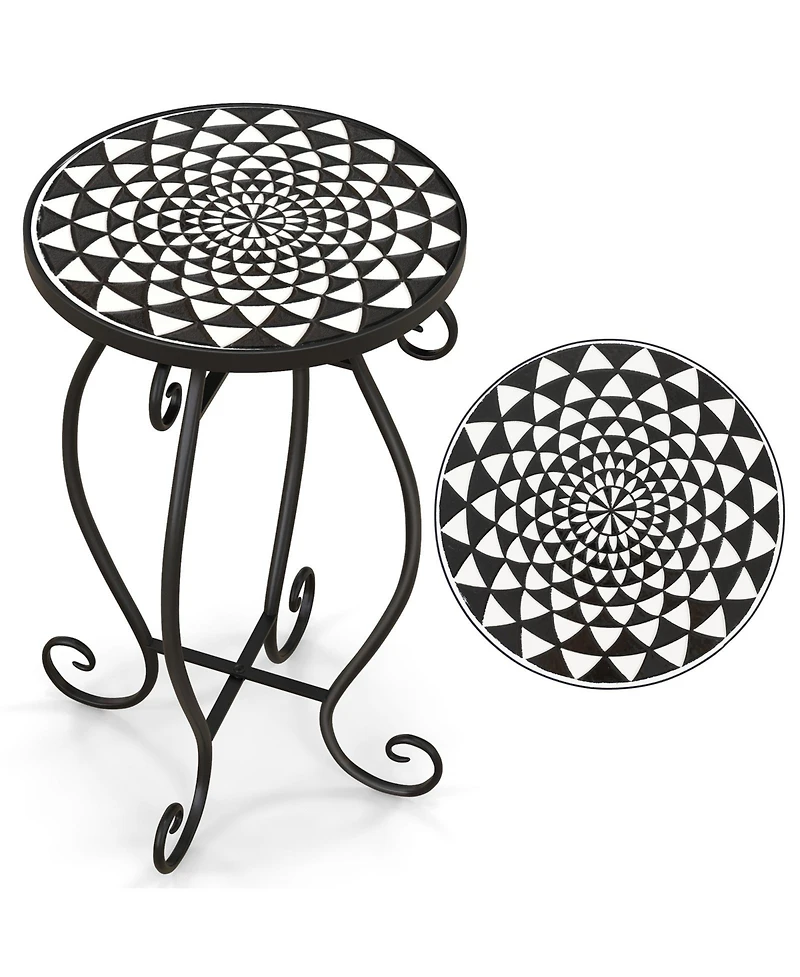 Sugift Small Plant Stand With Weather Resistant Ceramic Tile Tabletop.