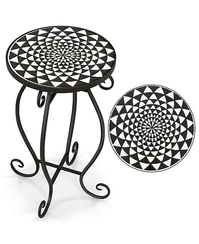 Sugift Small Plant Stand With Weather Resistant Ceramic Tile Tabletop.