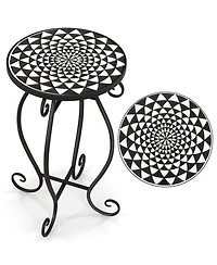 Sugift Small Plant Stand With Weather Resistant Ceramic Tile Tabletop.