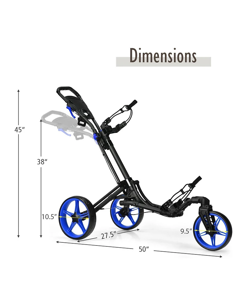 Sugift Folding Golf Push Cart with Scoreboard Adjustable Handle Swivel Wheel-Blue