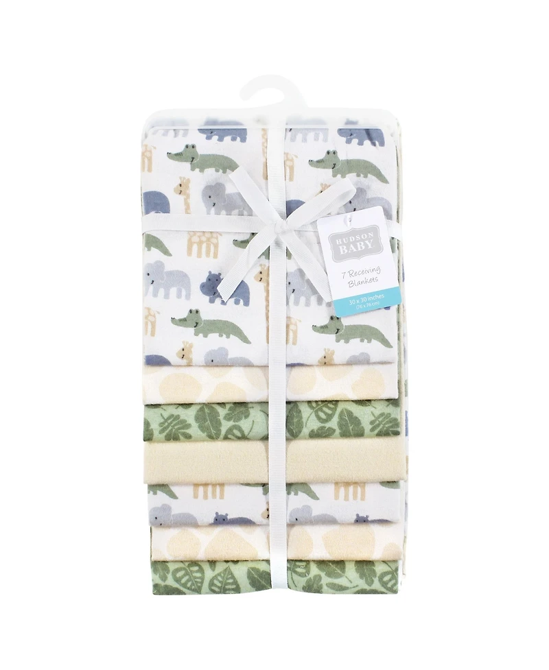 Hudson Baby Cotton Flannel Receiving Blankets 7-Pack Bundle, Wild Leaf Safari , One Size