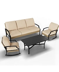 Aecojoy Outdoor Patio Furniture Set with Rocking Chair, 4 Piece Rattan Conversation Bistro Set with Coffee Table