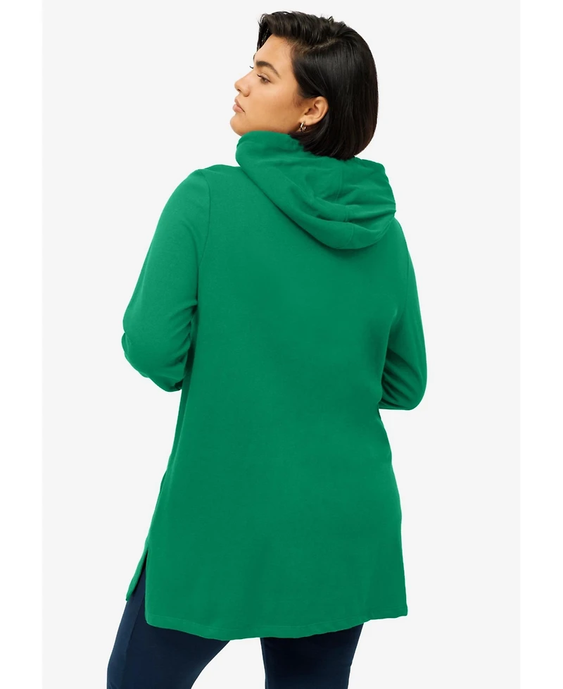 ellos Women's French Terry Zip-Front Hoodie With Zip Pockets