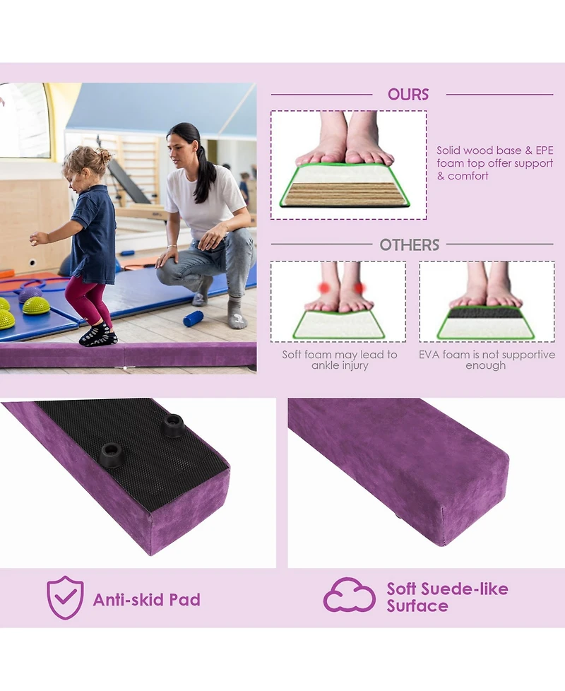 Sugift 7 Feet Folding Portable Floor Balance Beam with Handles for Gymnasts-Purple