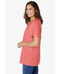 Woman Within Plus Size Eyelet Henley Tee