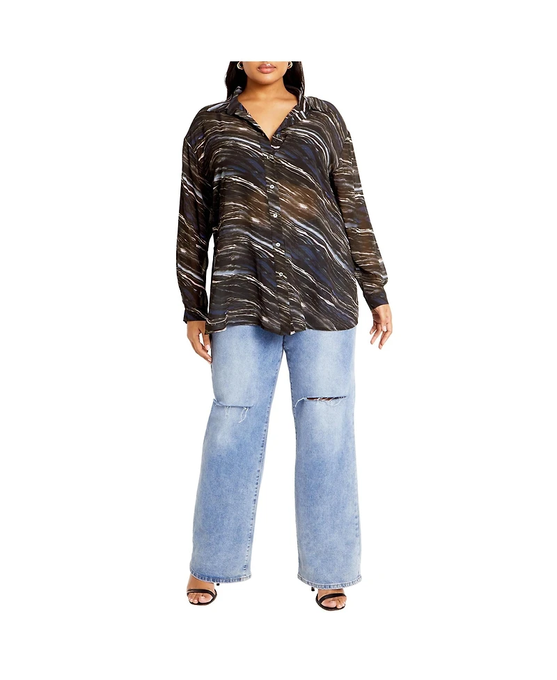 City Chic Women's Sheer Lover Print Shirt