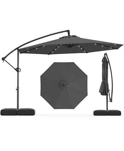 Slickblue-Solar Offset Patio Umbrella with Base and 32 Led Lights