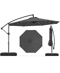 Slickblue-Solar Offset Patio Umbrella with Base and 32 Led Lights