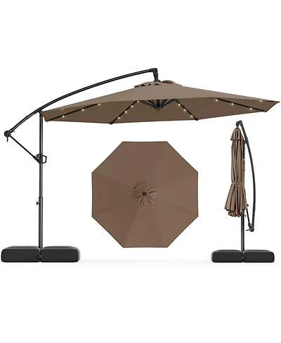 Slickblue-Solar Offset Patio Umbrella with Base and 32 Led Lights