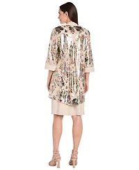 R & M Richards Women's 2-Piece Foil Printed Fingertip Jacket Dress with Solid Tank and Detachable Necklace