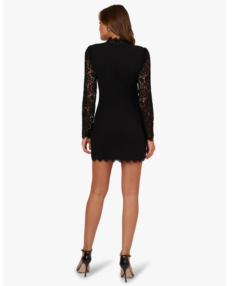 Adrianna Women's Mock Neck Lace and Crepe Short Dress