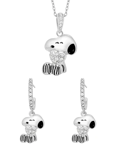 Macy's 2-Pc. Cubic Zirconia Snoopy Necklace and Earrings Set in Sterling Silver
