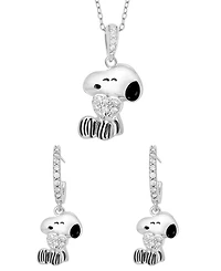 Macy's 2-Pc. Cubic Zirconia Snoopy Necklace and Earrings Set in Sterling Silver