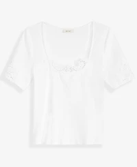 On 34th Women's Knit Short-Sleeve Lace-Inset Top, Macy's Exclusive