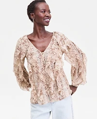 I.n.c. International Concepts Women's V-Neck Ruffle-Front Top, Macy's Exclusive