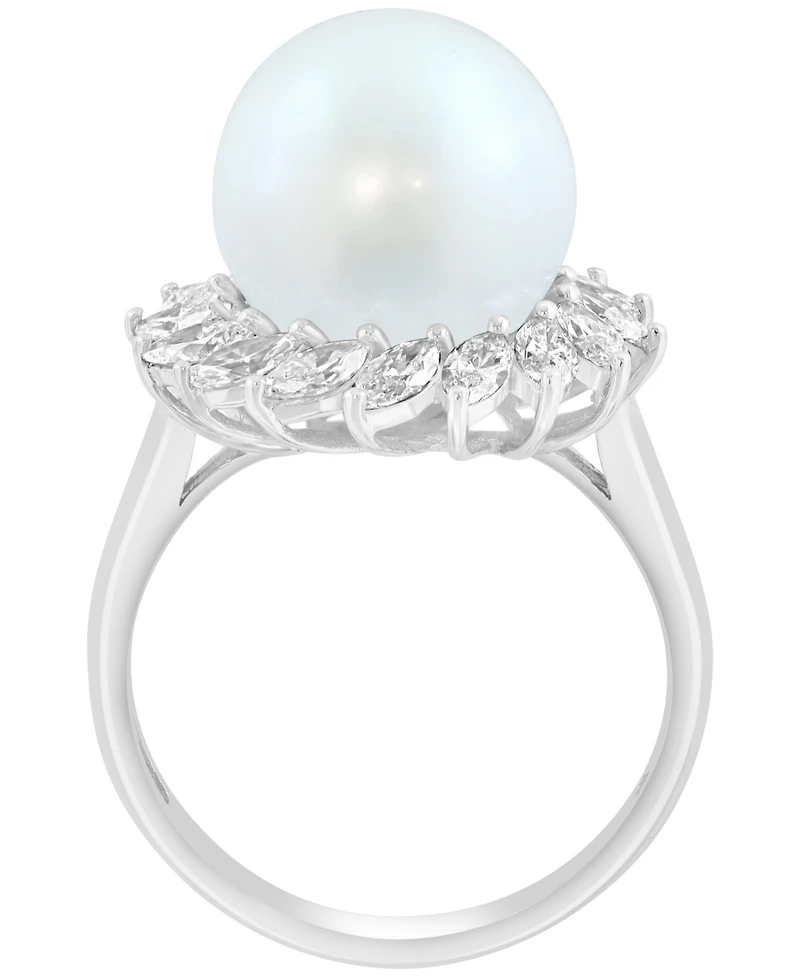 Effy Collection Freshwater Pearl (11mm) and Lab Grown Diamond Ring (7/8 ct. t.w.) in 14K White Gold
