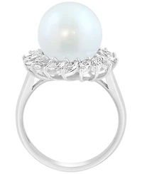 Effy Collection Freshwater Pearl (11mm) and Lab Grown Diamond Ring (7/8 ct. t.w.) in 14K White Gold