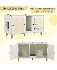 Gymax 43'' Cat Litter Box Enclosure for 2 Cats w/ Double Rooms Sisal Scratching Mats