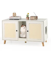 Gymax 43'' Cat Litter Box Enclosure for 2 Cats w/ Double Rooms Sisal Scratching Mats