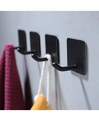 Adhesive Towel Hooks - 4 Pack Towel Hooks for Hanging Robes Coat Hooks Stick on Wall Hooks Stainless Steel, Matte Black