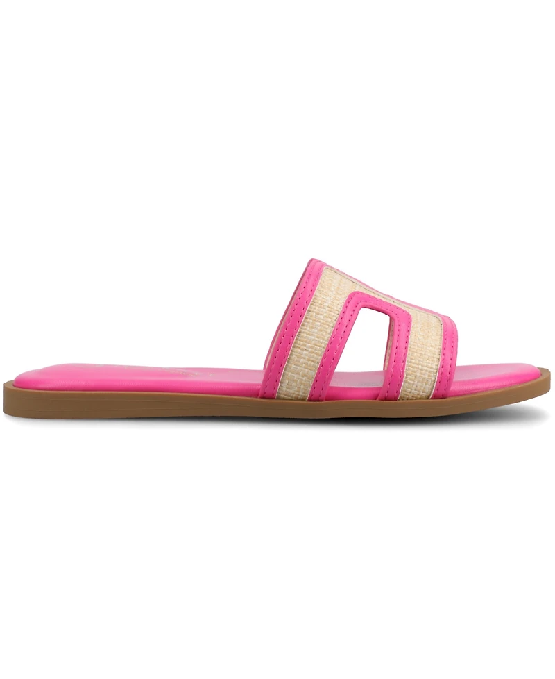 Journee Collection Womens Primah "H" Band Medium and Wide Width Slip On Flat Sandals