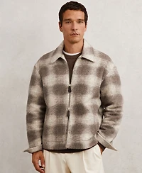 Reiss Men's Brushed Check Zip-Through Wool Overshirt