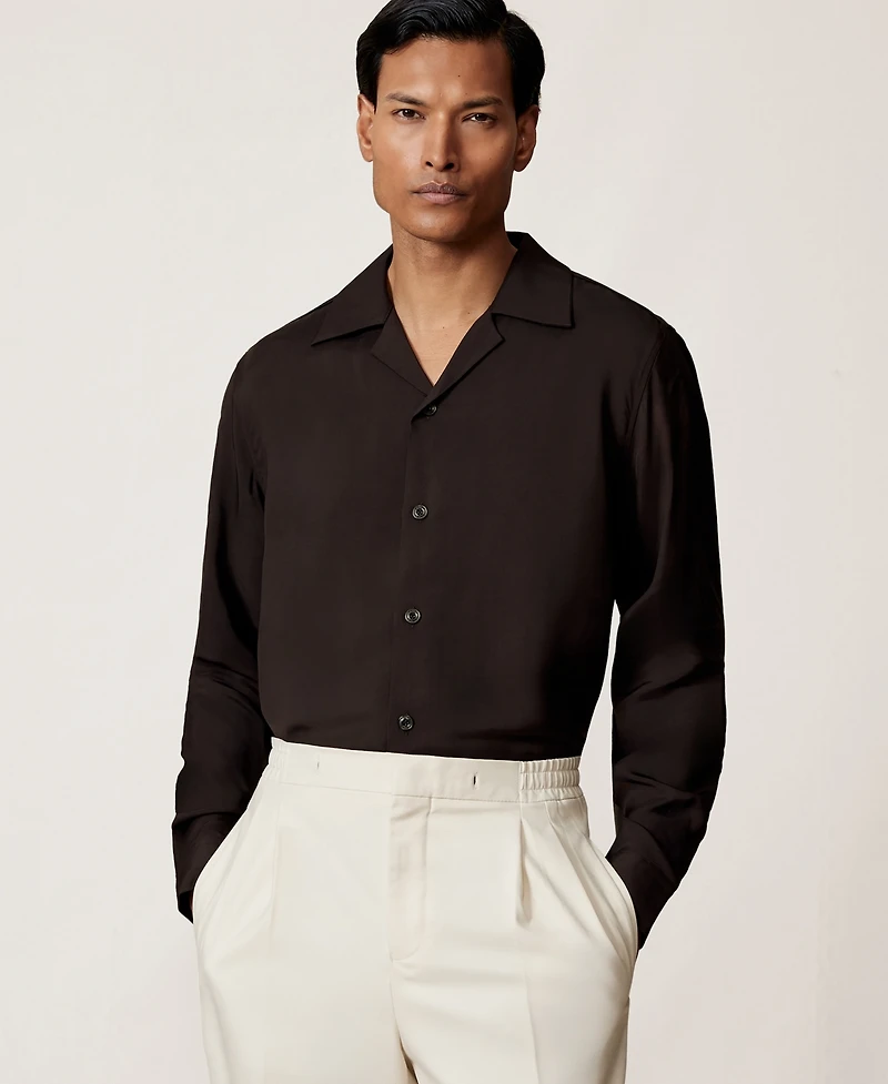 Reiss Men's Twill Piped Cuban-Collar Shirt