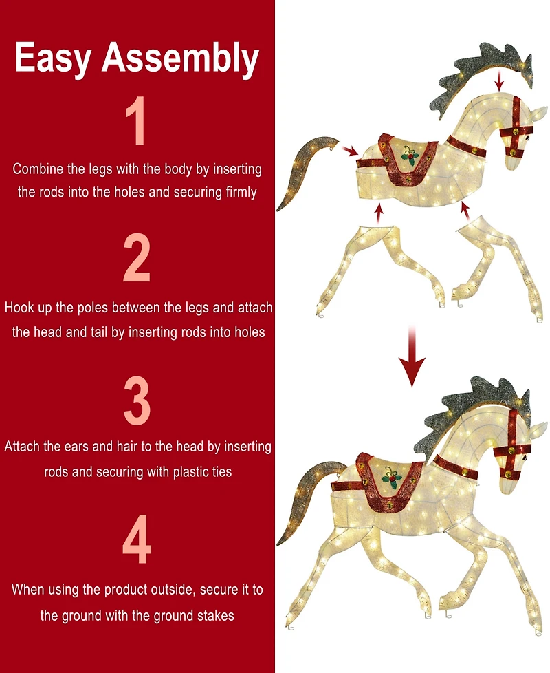 Puleo International 42" Pre-Lit Outdoor Horse Christmas Holiday Decor