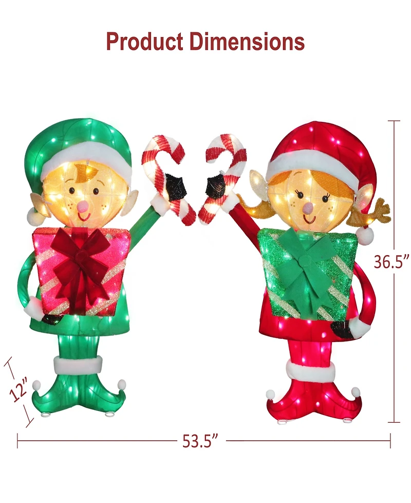 Puleo International Elf Couple with Gift Boxes and Candy Cane, Set of 2