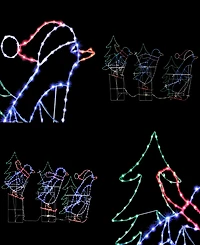 Puleo International Skiing Penguins with Tree Christmas Outdoor Decor, Set of 3