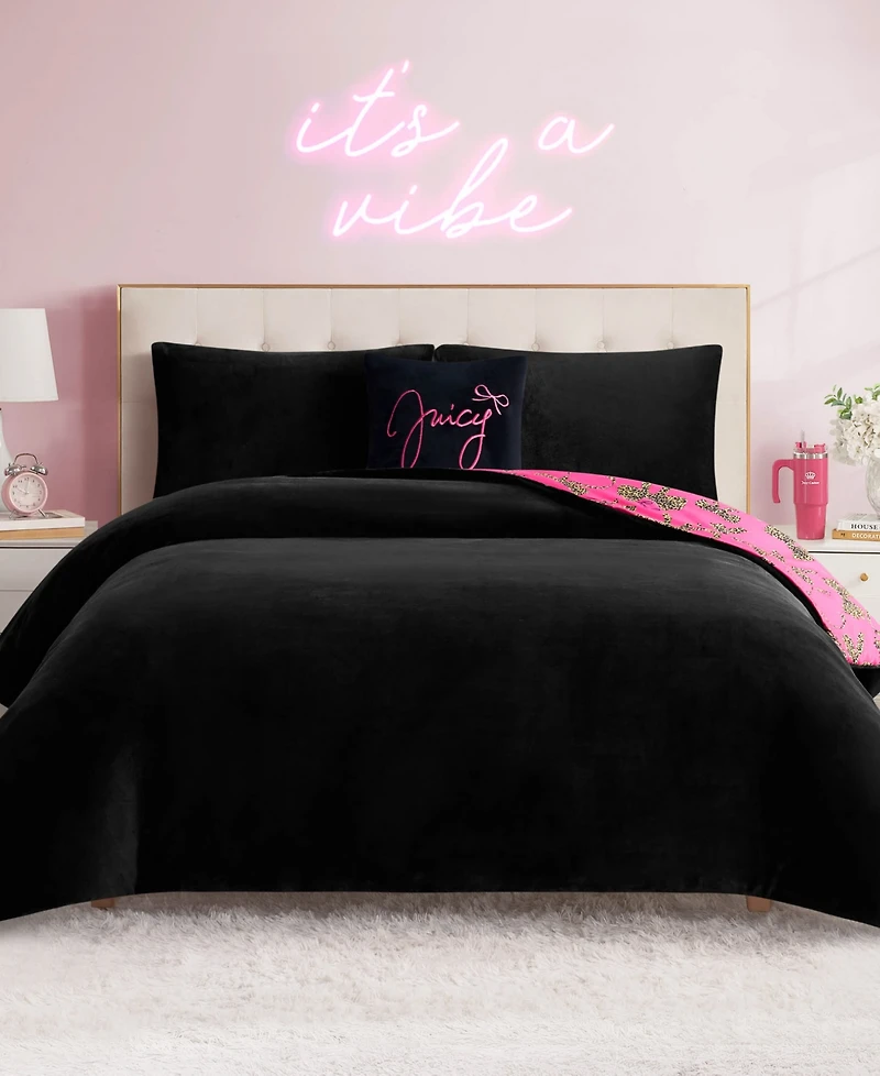 Juicy Couture Plush Reversible Cheetah Bows 3-Pc. Comforter Set, Twin/Twin Xl