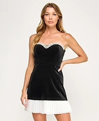 Seni & Cade Juniors' Strapless Pleated Hem Short Dress