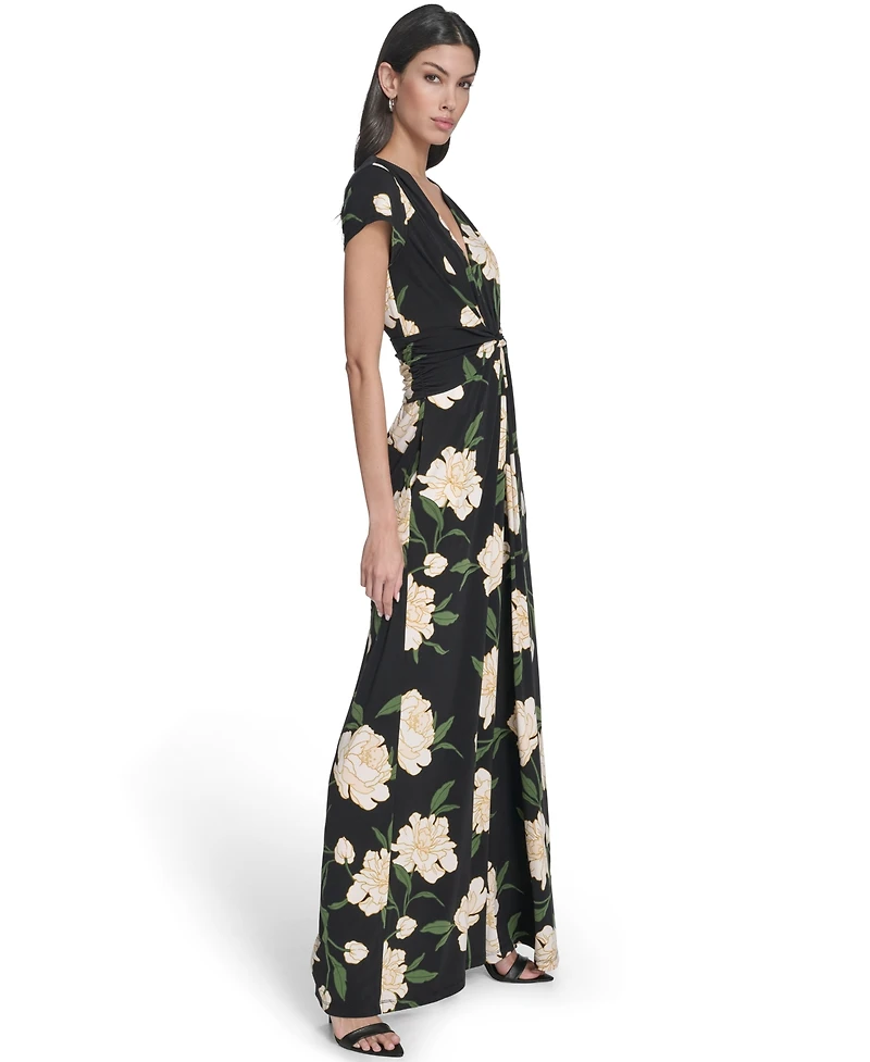 Vince Camuto Women's Printed Twist Front V-Neck Jumpsuit