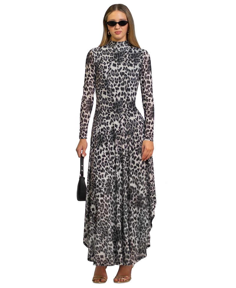 Rachel Roy Women's Beatrice Leopard Print Mock Neck Maxi Dress
