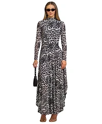 Rachel Roy Women's Beatrice Leopard Print Mock Neck Maxi Dress