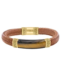 Effy Collection Men's Tigers Eye (27-3/8 ct. t.w.) Bracelet in Brown Leather with 18k Gold