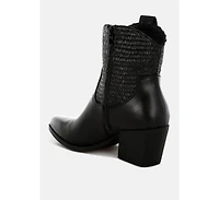 Big Mood Raffia & Faux Leather Cowboy Boots Women