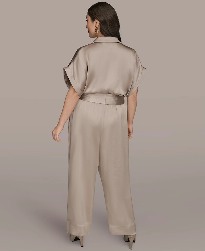 Donna Karan New York Plus Satin Collared Jumpsuit
