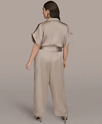 Donna Karan New York Plus Satin Collared Jumpsuit