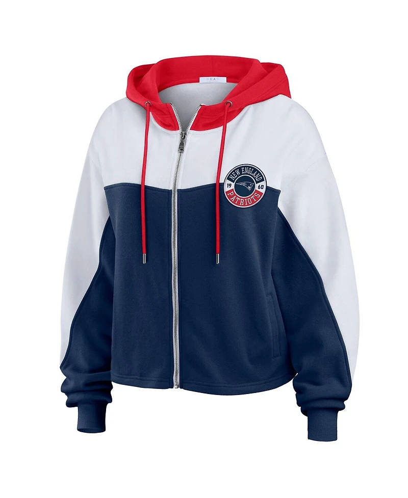 Wear by Erin Andrews Women's Navy New England Patriots Plus Color Block Full-Zip Hoodie