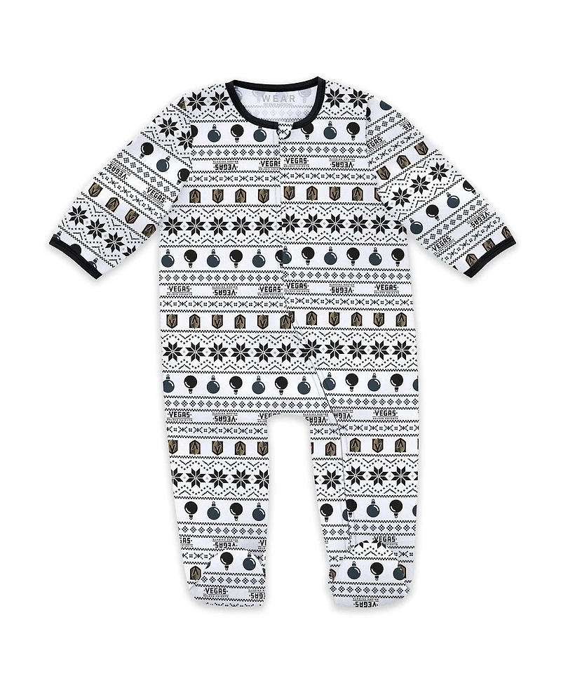 Wear by Erin Andrews Newborn 2-Piece Vegas Golden Knights Allover Print Full-Zip Sleeper and Bib Christmas Set